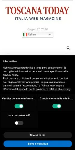 Anteprima del sito - TOSCANA TODAY, media di Italia per articoli sponsorizzati