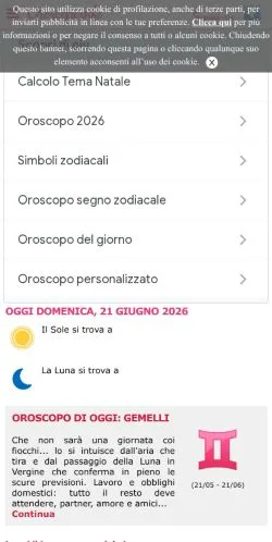 Anteprima del sito Oroscopi, media di Italia per articoli sponsorizzati