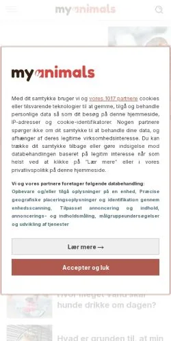 Anteprima del sito My Animals, media di Danimarca per articoli sponsorizzati