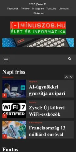 Voorbeeld van de site Home * mínuszos.hu, medium uit Hongarije voor gesponsorde artikelen