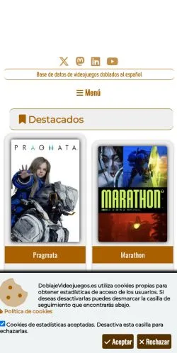 스폰서 기사용 스페인 매체 DoblajeVideojuegos 사이트 미리보기