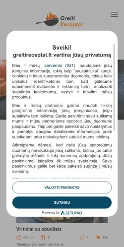 Anteprima del sito Greiti Receptai, media di Lituania per articoli sponsorizzati