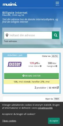Vorschau der Website Billigste Internet, Medium aus Dänemark für gesponserte Artikel