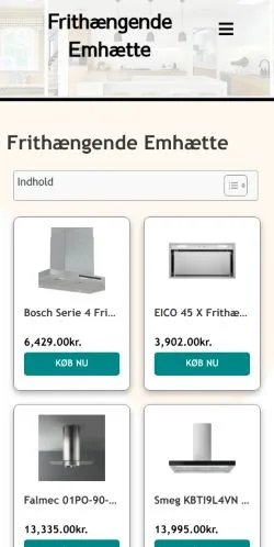 Podgląd witryny Frithængende Emhætte, medium z kraju Dania do artykułów sponsorowanych