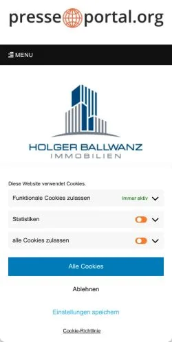 Anteprima del sito Presseportal, media di Germania per articoli sponsorizzati