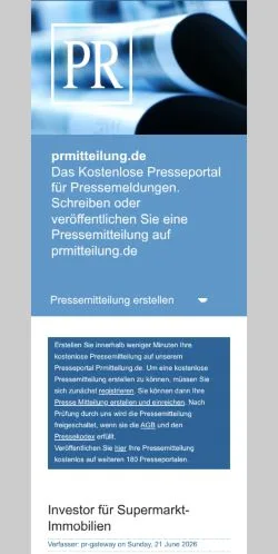 Preview of the PR Mitteilung website, a media outlet in Germany for sponsored articles