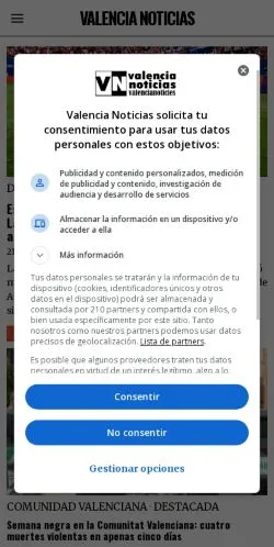 Podgląd witryny Valencia Noticias, medium z kraju Hiszpania do artykułów sponsorowanych