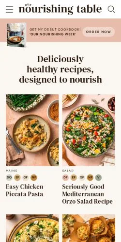 스폰서 기사용 미국 매체 Our Nourishing Table 사이트 미리보기