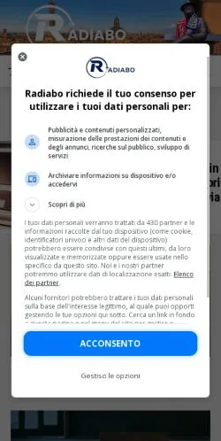 Pré-visualização do site Radiabo, meio de Itália para artigos patrocinados