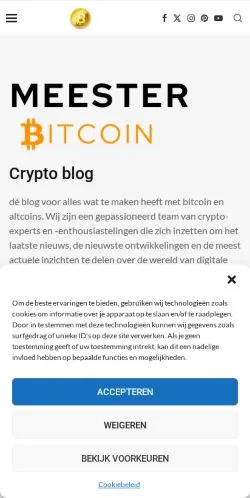 Podgląd witryny Meester Bitcoin, medium z kraju Holandia do artykułów sponsorowanych