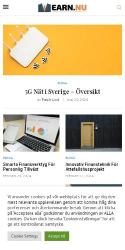Preview of the Earn website, a media outlet in Sweden for sponsored articles