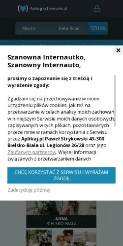 Anteprima del sito Fotograf Wesele, media di Polonia per articoli sponsorizzati