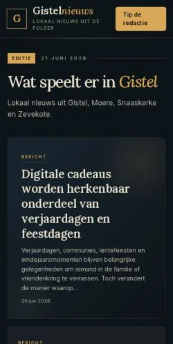 Anteprima del sito Gistelnieuws, media di Belgio per articoli sponsorizzati