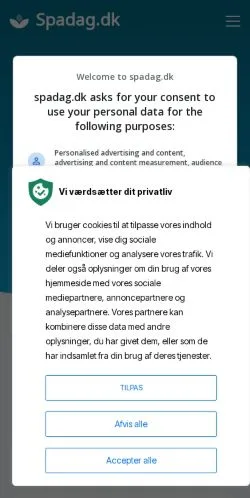 Vista previa del sitio Spadag i Danmark, medio de Dinamarca para artículos patrocinados