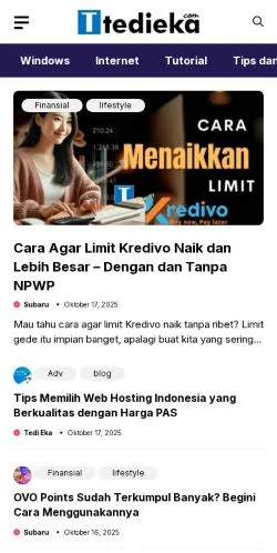 Vista previa del sitio Tedi Eka, medio de Indonesia para artículos patrocinados