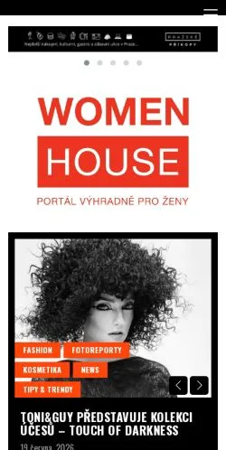 Pré-visualização do site Womenhouse, meio de Tchéquia para artigos patrocinados