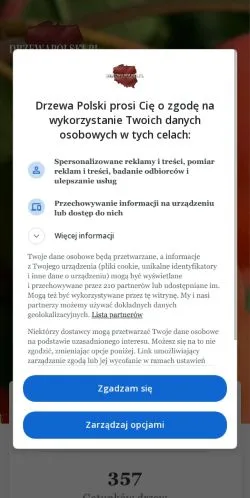 Pré-visualização do site Drzewa Polski, meio de Polônia para artigos patrocinados