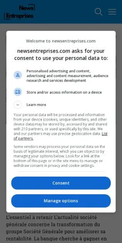 Anteprima del sito News Entreprises, media di Francia per articoli sponsorizzati