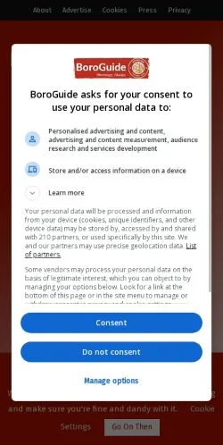 Anteprima del sito BoroGuide, media di Regno Unito per articoli sponsorizzati