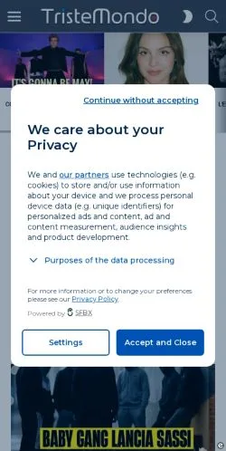 Anteprima del sito TristeMondo, media di Italia per articoli sponsorizzati