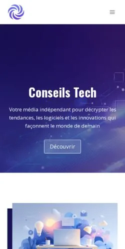 Forhåndsvisning av nettstedet ConseilsTech, medium fra Frankrike for sponsede artikler