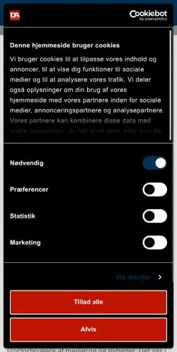 Vista previa del sitio Danske Aviser, medio de Dinamarca para artículos patrocinados