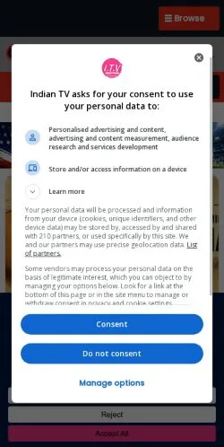 Pré-visualização do site Indian TV Info, meio de Estados Unidos para artigos patrocinados