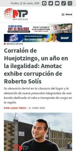 Podgląd witryny MTP Noticias de Puebla, medium z kraju Meksyk do artykułów sponsorowanych