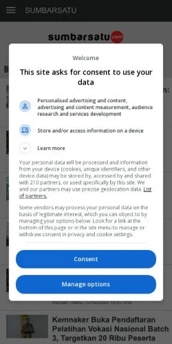 スポンサード記事向けのインドネシアメディア、Sumbarsatuのサイトプレビュー