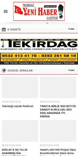Anteprima del sito Tekirdağ Yeni Haber Gazetesi, media di Turchia per articoli sponsorizzati