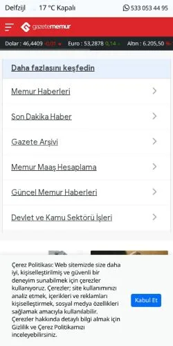 Anteprima del sito Gazete Memur, media di Turchia per articoli sponsorizzati