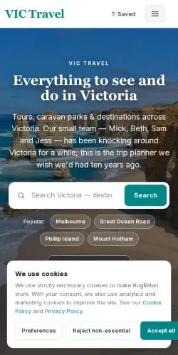 Podgląd witryny VIC Travel, medium z kraju Australia do artykułów sponsorowanych