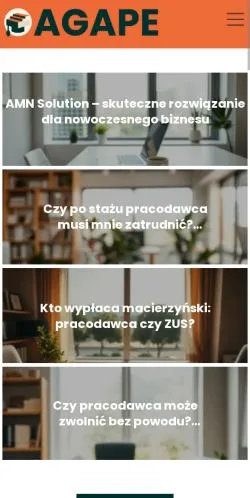 Pré-visualização do site Agape, meio de Polônia para artigos patrocinados