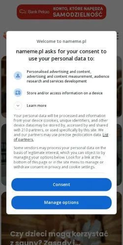 スポンサード記事向けのポーランドメディア、Namemeのサイトプレビュー