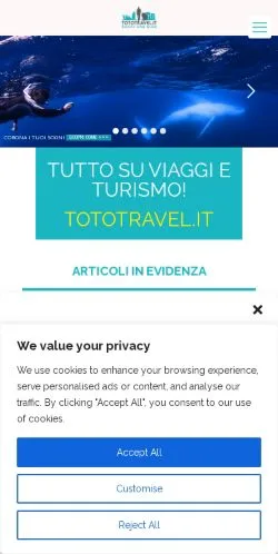 Podgląd witryny Tototravel, medium z kraju Włochy do artykułów sponsorowanych