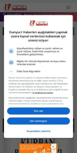 Anteprima del sito Esenyurt Haber, media di Turchia per articoli sponsorizzati