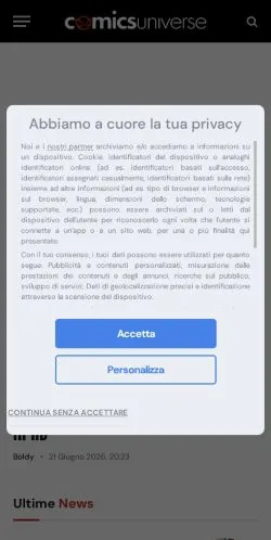 Anteprima del sito Comics Universe, media di Italia per articoli sponsorizzati