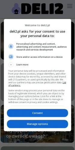 Preview of the Deli2 website, a media outlet in Poland for sponsored articles