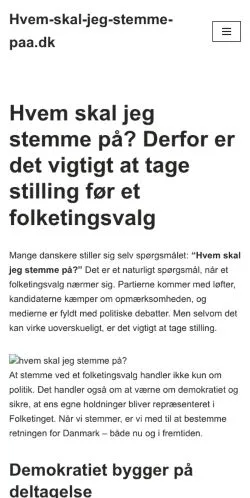 스폰서 기사용 덴마크 매체 Hvem-skal-jeg-stemme-paa.dk 사이트 미리보기