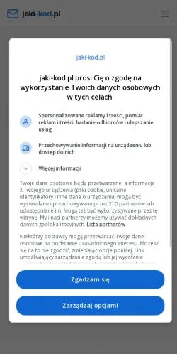 Anteprima del sito Wyszukiwarka Kodów Pocztowych, media di Polonia per articoli sponsorizzati