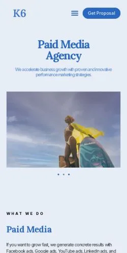Podgląd witryny K6 Agency, medium z kraju Stany Zjednoczone do artykułów sponsorowanych