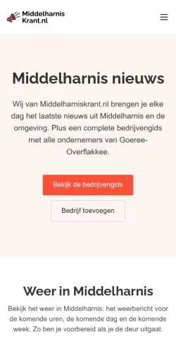 スポンサード記事向けのオランダメディア、Middelharniskrantのサイトプレビュー
