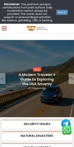 Anteprima del sito Travel Warning News, media di Stati Uniti per articoli sponsorizzati