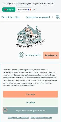 Pré-visualização do site Blooming Pets, meio de França para artigos patrocinados