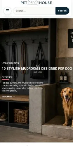 Preview of the Pet Friendly House website, a media outlet in United States for sponsored articles