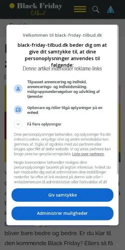 Anteprima del sito Black Friday Tilbud, media di Danimarca per articoli sponsorizzati
