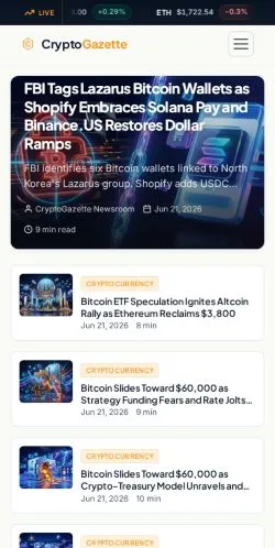 Forhåndsvisning av nettstedet CryptoGazette, medium fra USA for sponsede artikler