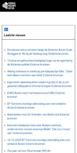Anteprima del sito Lokaal Nieuws Asten, media di Paesi Bassi per articoli sponsorizzati