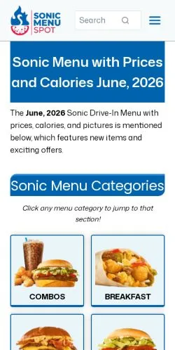 스폰서 기사용 미국 매체 Sonic Menu 사이트 미리보기