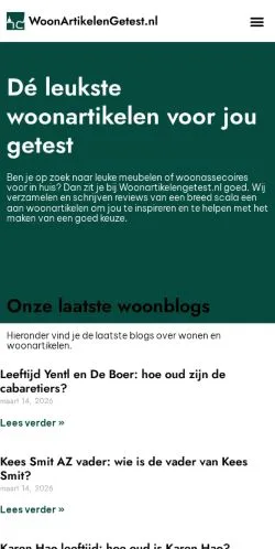 Anteprima del sito Woonartikelengetest, media di Paesi Bassi per articoli sponsorizzati